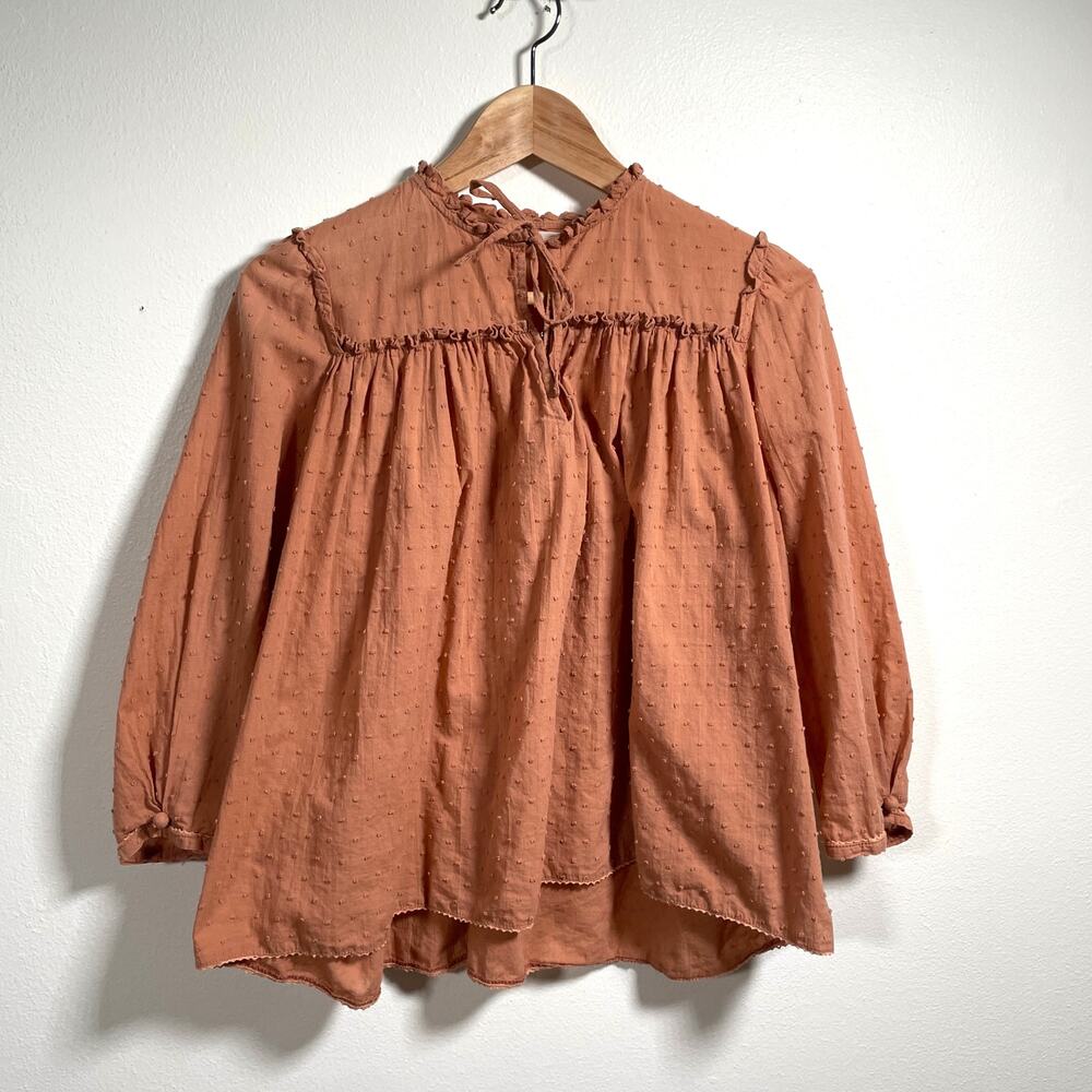 Kara Thoms Blouse Small Prairie Cottage Ruffle Boho Coastal Feminine Flowy